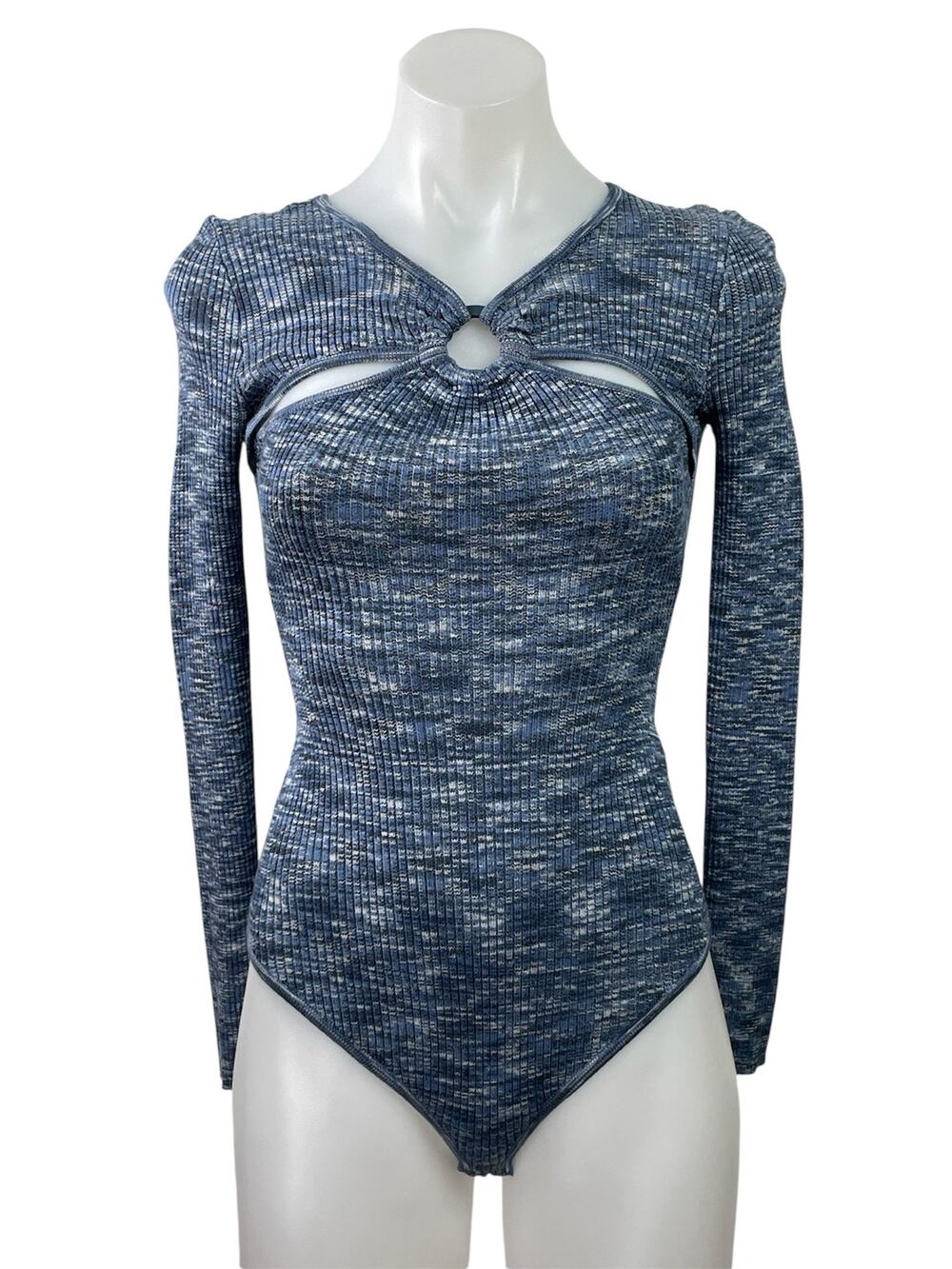 Abercrombie & Fitch O-Ring Blue Space Dye Long Sleeve Cutout Sweater Bodysuit XS